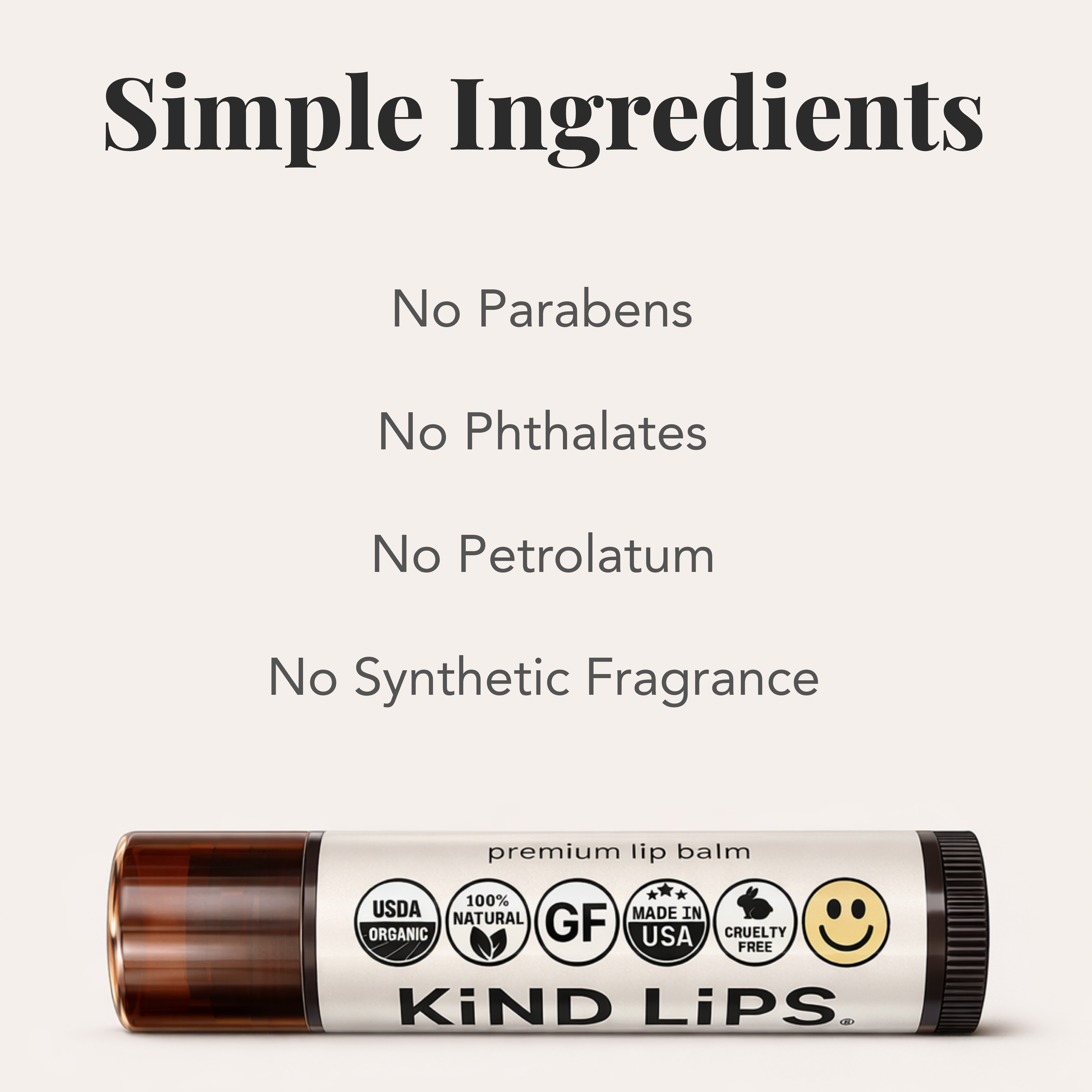 Kind Lips organic lip balm simple clean ingredients no parabens no petrolatum no synthetic fragrance